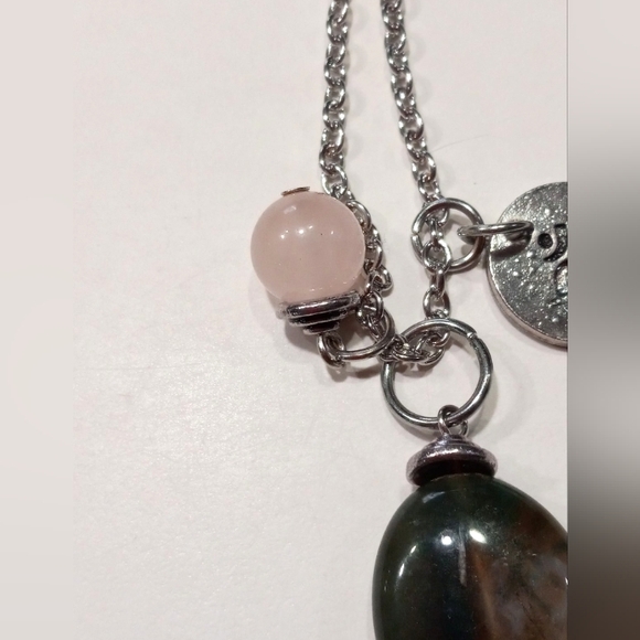 OM AUM And Agate Quartz Necklace Hindu Silver Tone Inner Peace - Picture 5 of 6